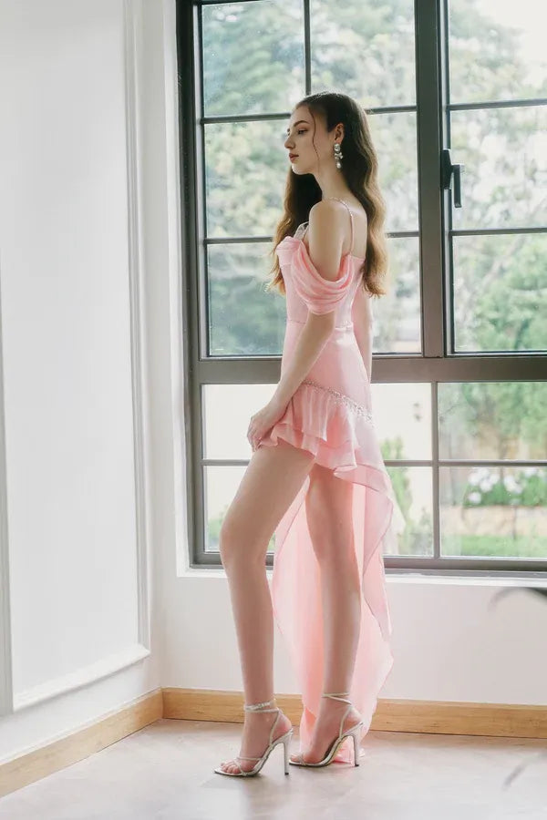 Weitese Dress Asymmetric Layered Satin Floor Length Maxi Dress Sleeveless Elegant Spaghetti Straps Backless Prom Dress